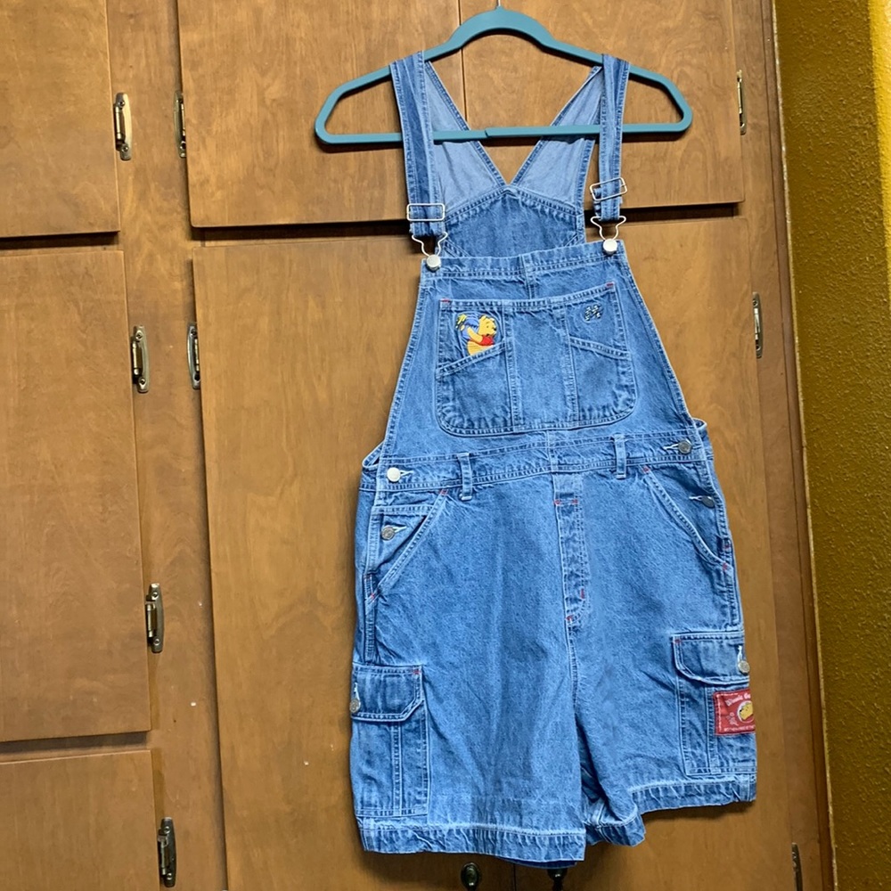 Vintage WOMENS Disney Pooh Jean Short Overalls